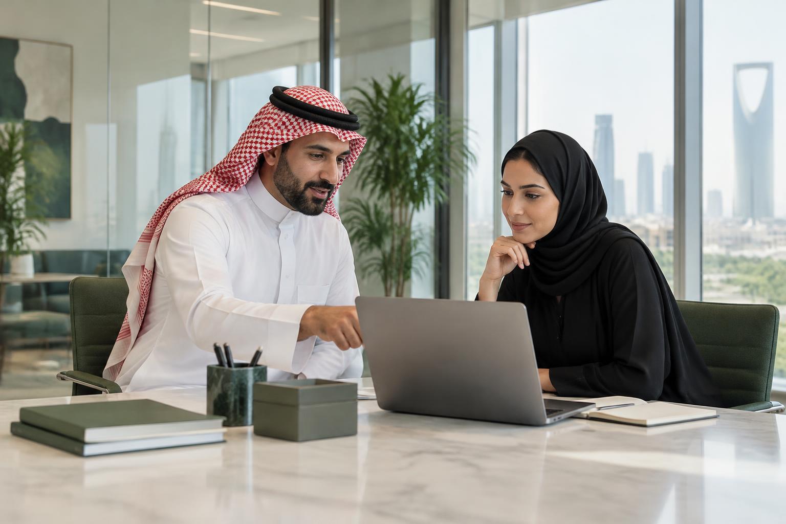 Saudi professionals collaborating on digital solutions — illustrative image